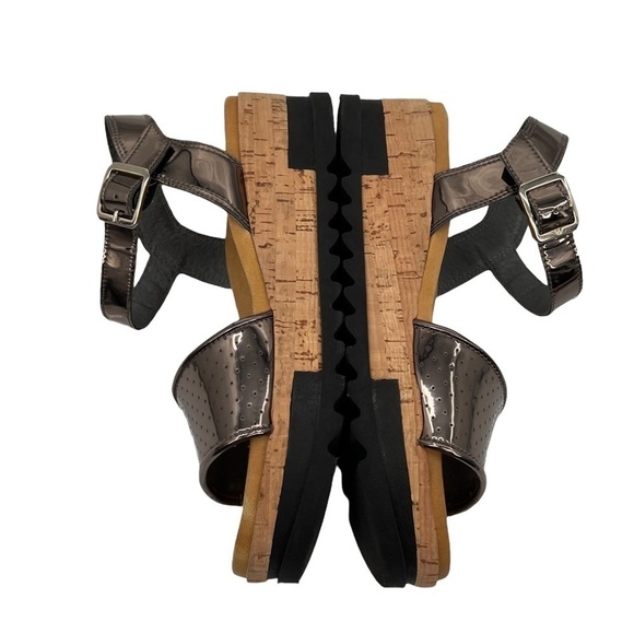 Piampiani Gun Metal And Black Leather Cork Platform Sandals Size 38 Women’s - Picture 6 of 10